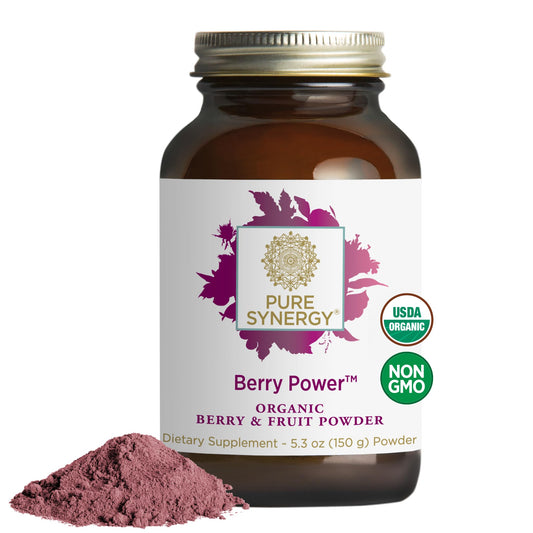 Pure Synergy Berry Power bottle showing organic berry blend for daily vitality