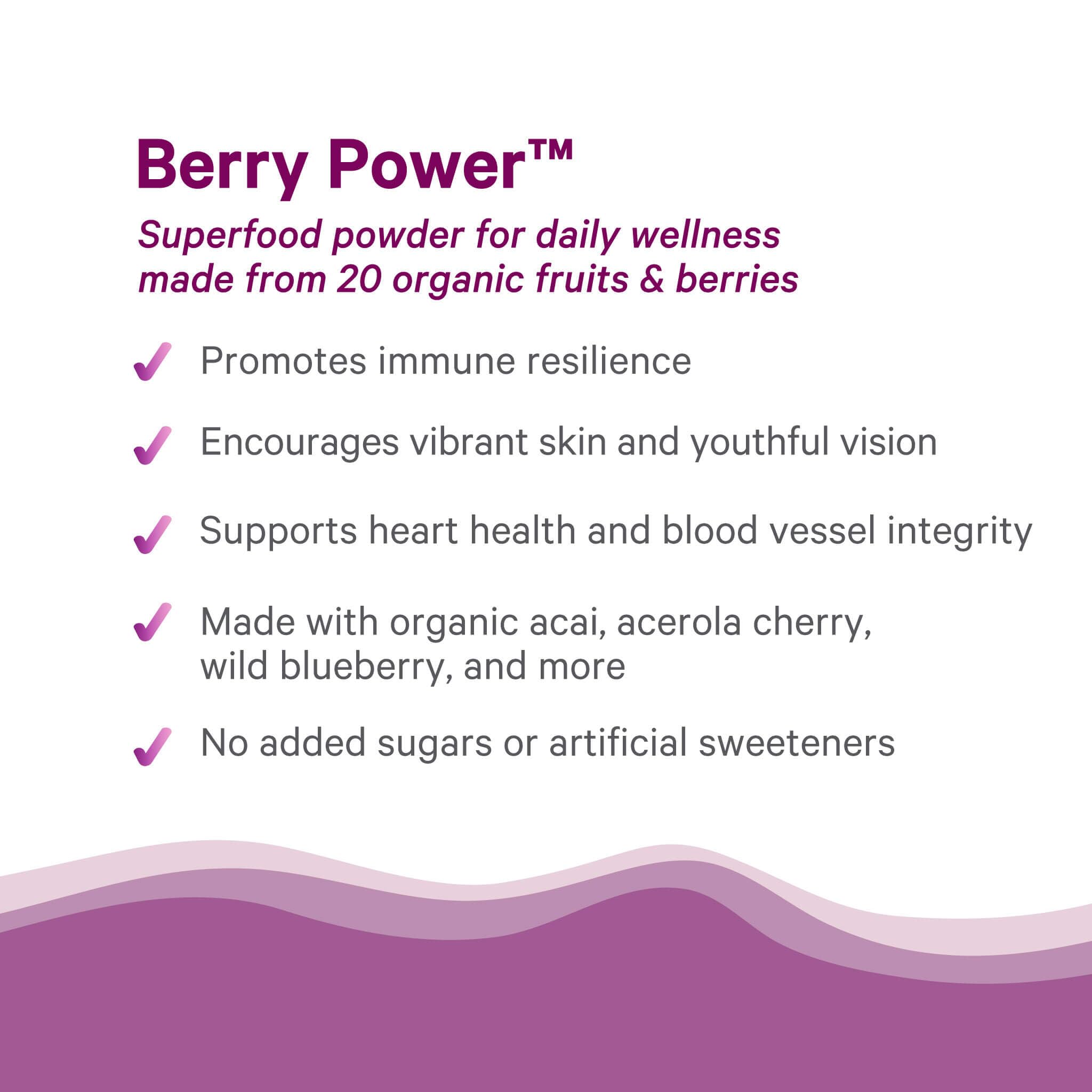 Pure Synergy Berry Power measuring scoop for convenient daily dosing