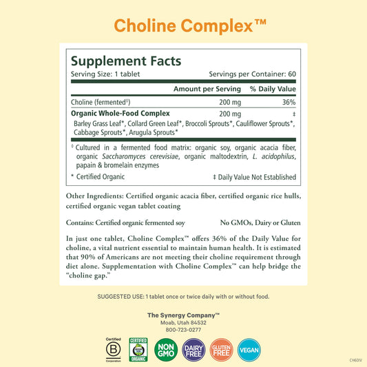 Close-up of PURE SYNERGY tablets highlighting vegan, non-GMO choline source.