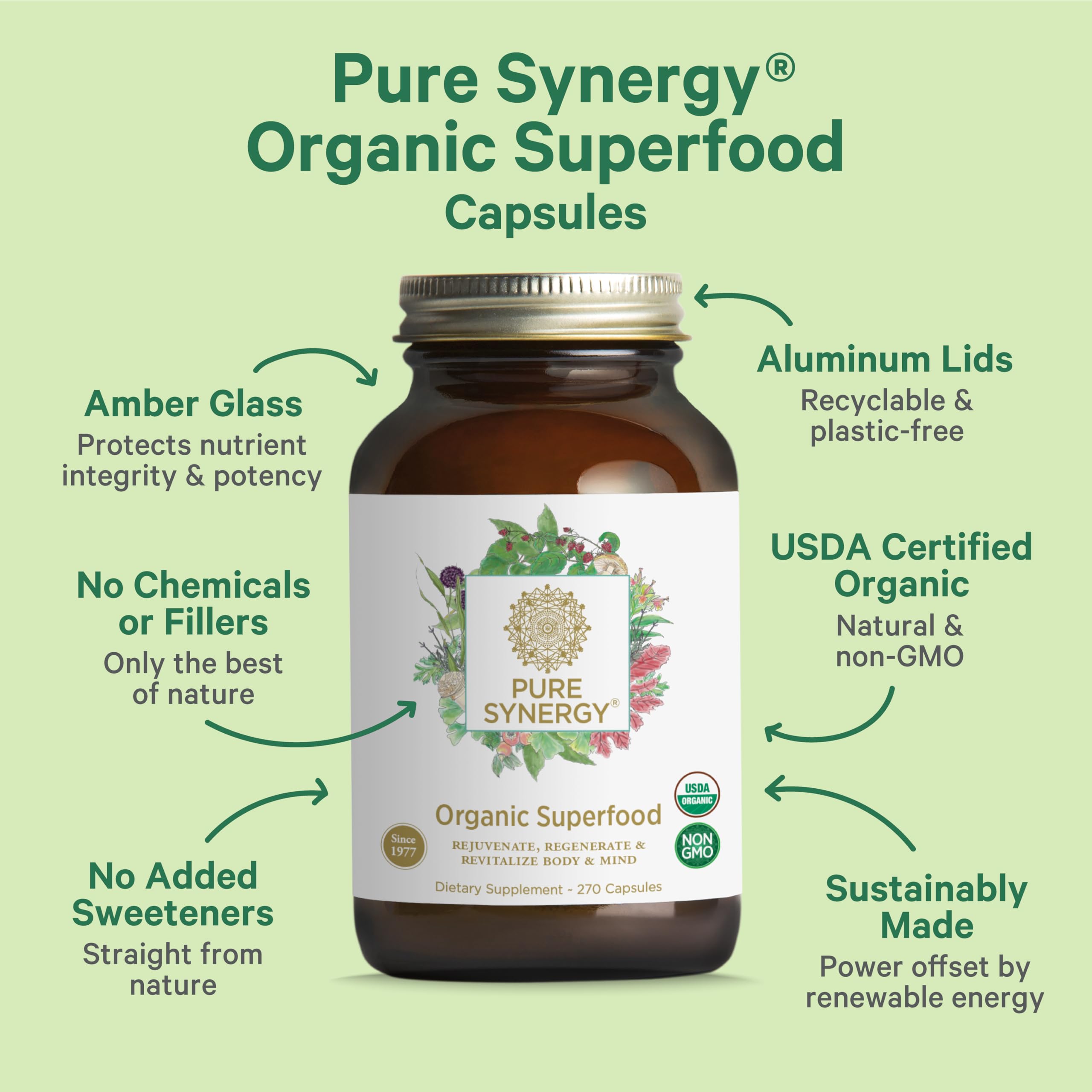 PURE SYNERGY greens and mushrooms mix in a bowl for nutrient-dense meal