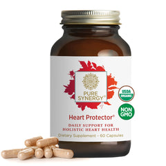 PURE SYNERGY Heart Protector bottle front showing organic capsules for heart support