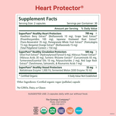 PURE SYNERGY Heart Protector label highlights hawthorn, resveratrol, nattokinase benefits