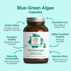 Pure Synergy label detail highlights organic AFA algae.