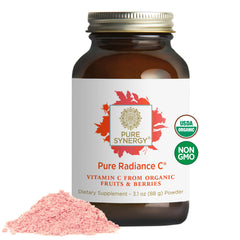 Pure Synergy Pure Radiance C bottle with scoop for daily immune support.