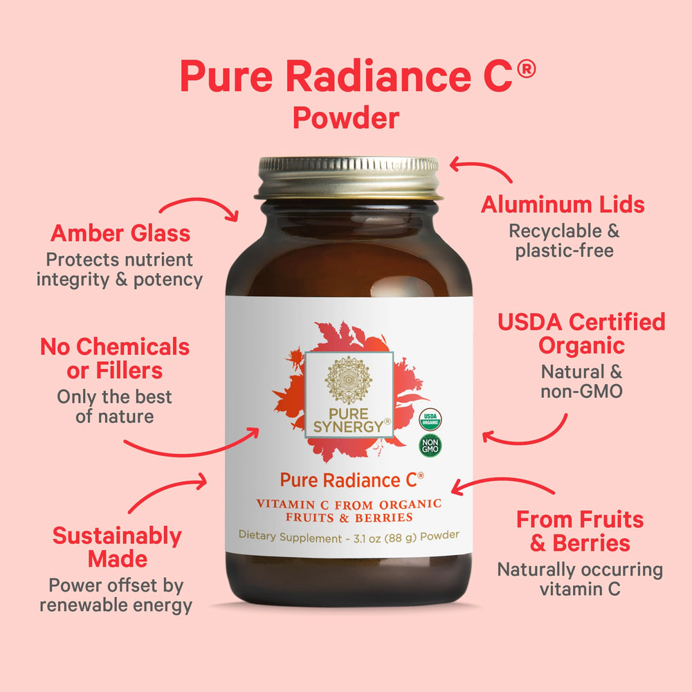 Pure Synergy Pure Radiance C ingredients close-up featuring camu camu and berries.