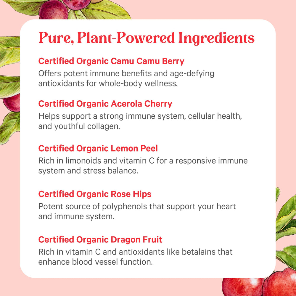 Pure Synergy Pure Radiance C powder beside juice for easy daily use.