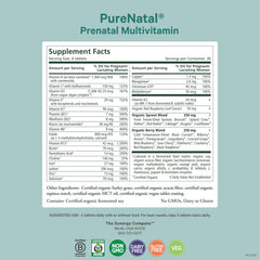 PURE SYNERGY PureNatal bottle back; details on organic ingredients and nutrients.