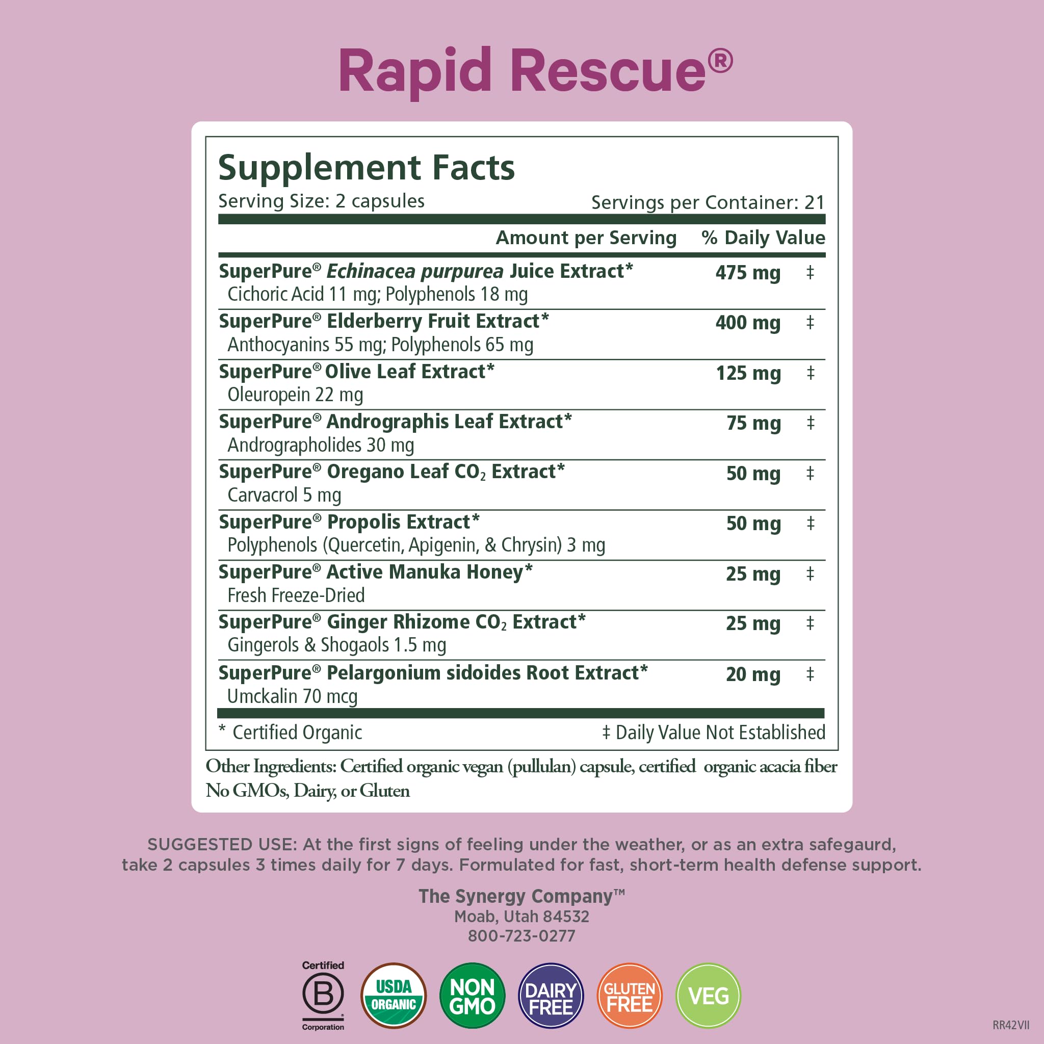 Pure Synergy Rapid Rescue capsules ready for daily immune vitality