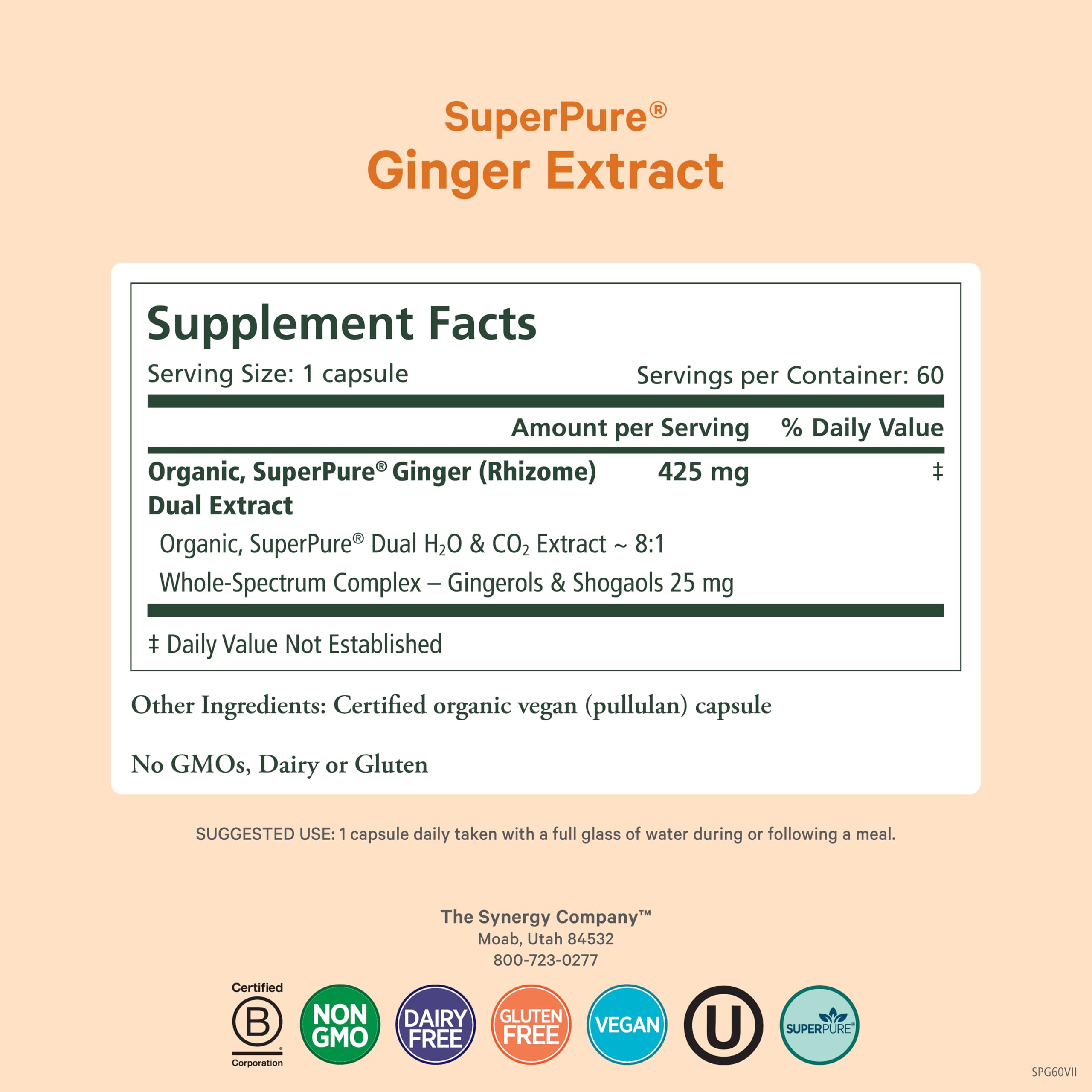 Pure Synergy SuperPure Ginger capsules ready to take with meals