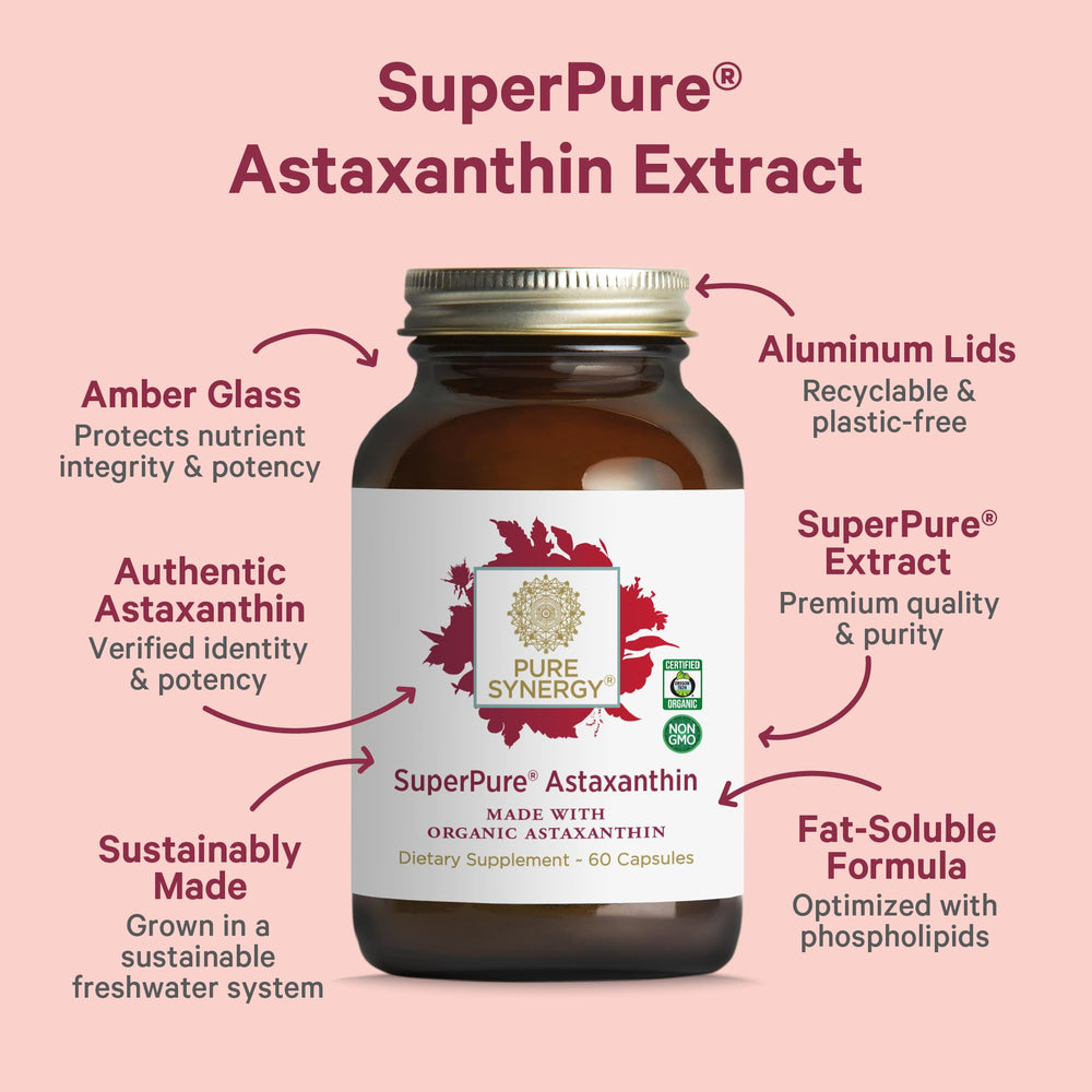 Close-up of Pure Synergy SuperPure label highlighting organic ingredients