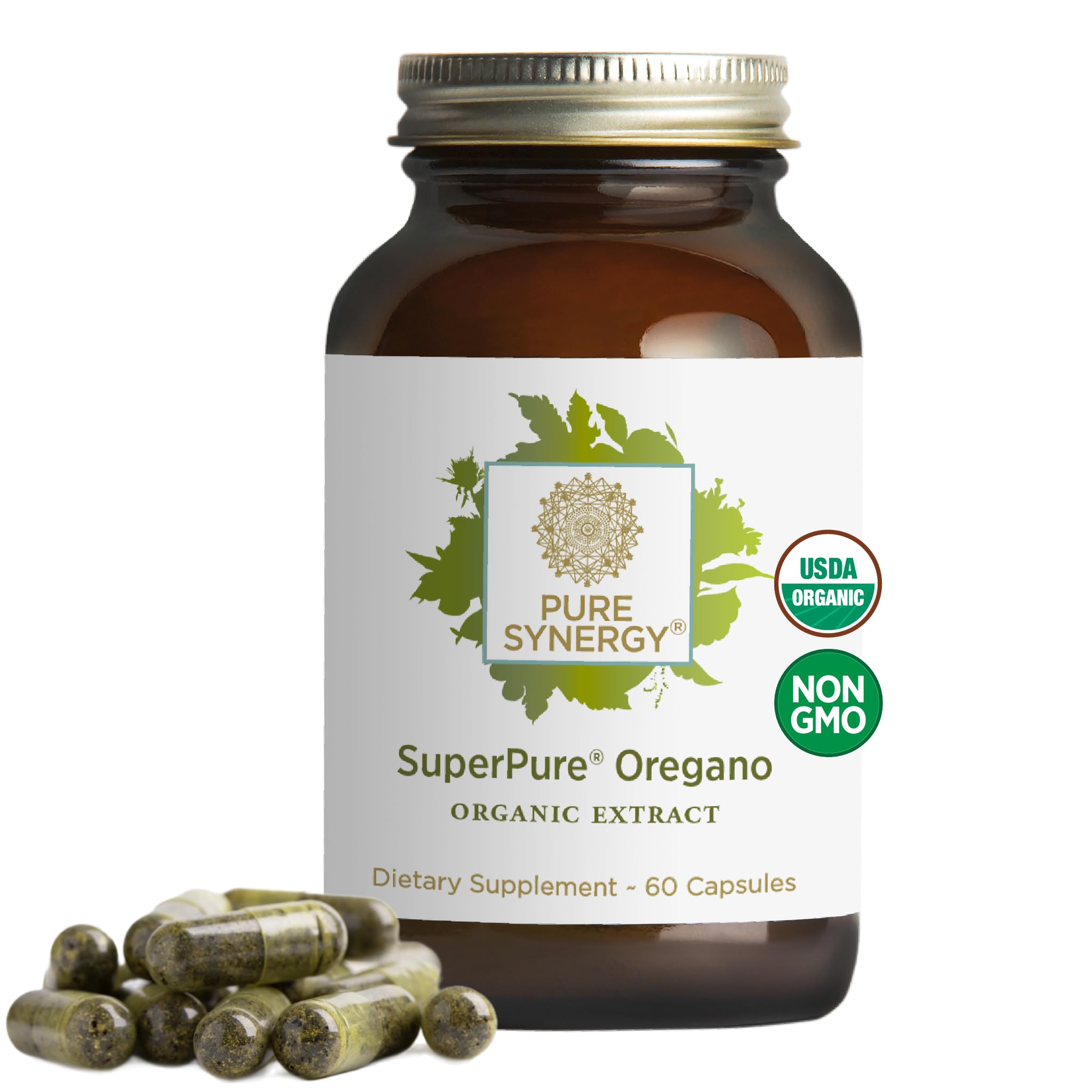 Pure Synergy SuperPure oregano extract bottle with label, potential immune support in daily routine.