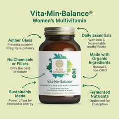 Vita·Min·Balance label showing organic ingredients and allergen information.