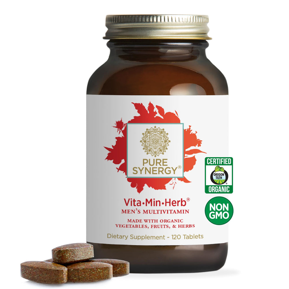 Pure Synergy Vita-Min-Herb bottle for daily men's wellness.