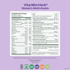 PURE SYNERGY Vita Min Herb for Women label close-up with organic ingredients