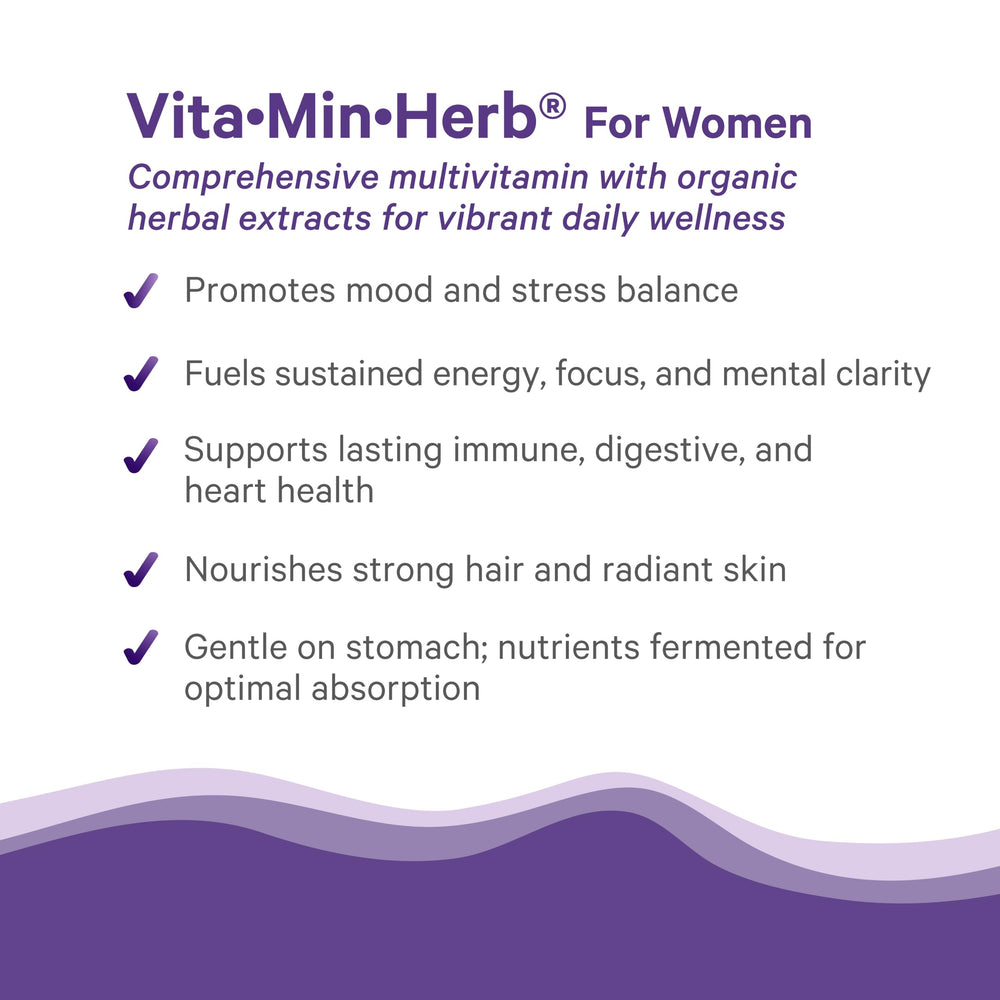 PURE SYNERGY Vita Min Herb for Women tablets close-up highlighting daily dose