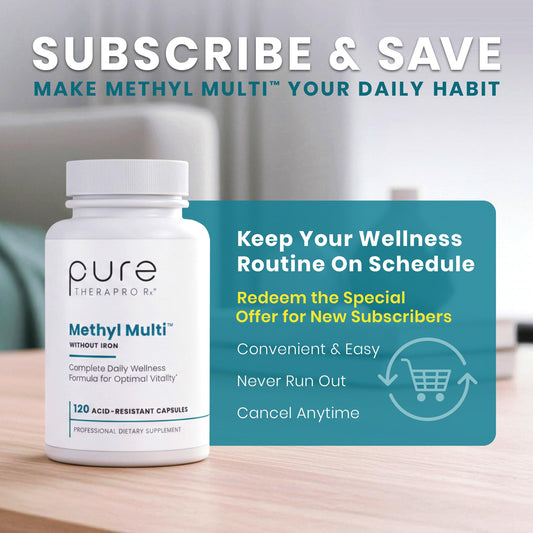 Pure Therapro Rx 5-MTHF folate capsules illustrating pre-methylated support for energy.