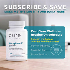 Pure Therapro Rx 5-MTHF folate capsules illustrating pre-methylated support for energy.