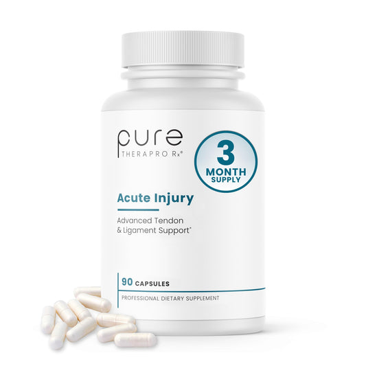 Pure Therapro Rx Acute Injury bottle with dose-focused design supporting tendon health