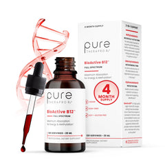 Pure Therapro Rx B12 sublingual liquid bottle, supports easy absorption