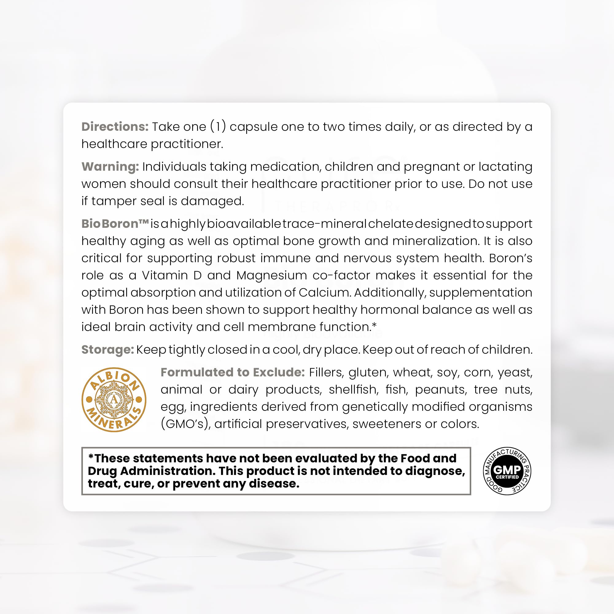 Close-up of supplement facts showing 30 mg boron per capsule.