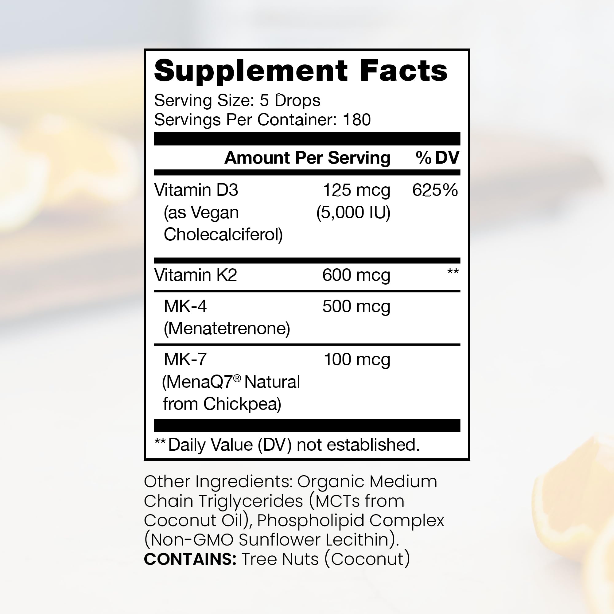 Dropper dispensing vegan D3 + K2 liquid for easy daily dosing
