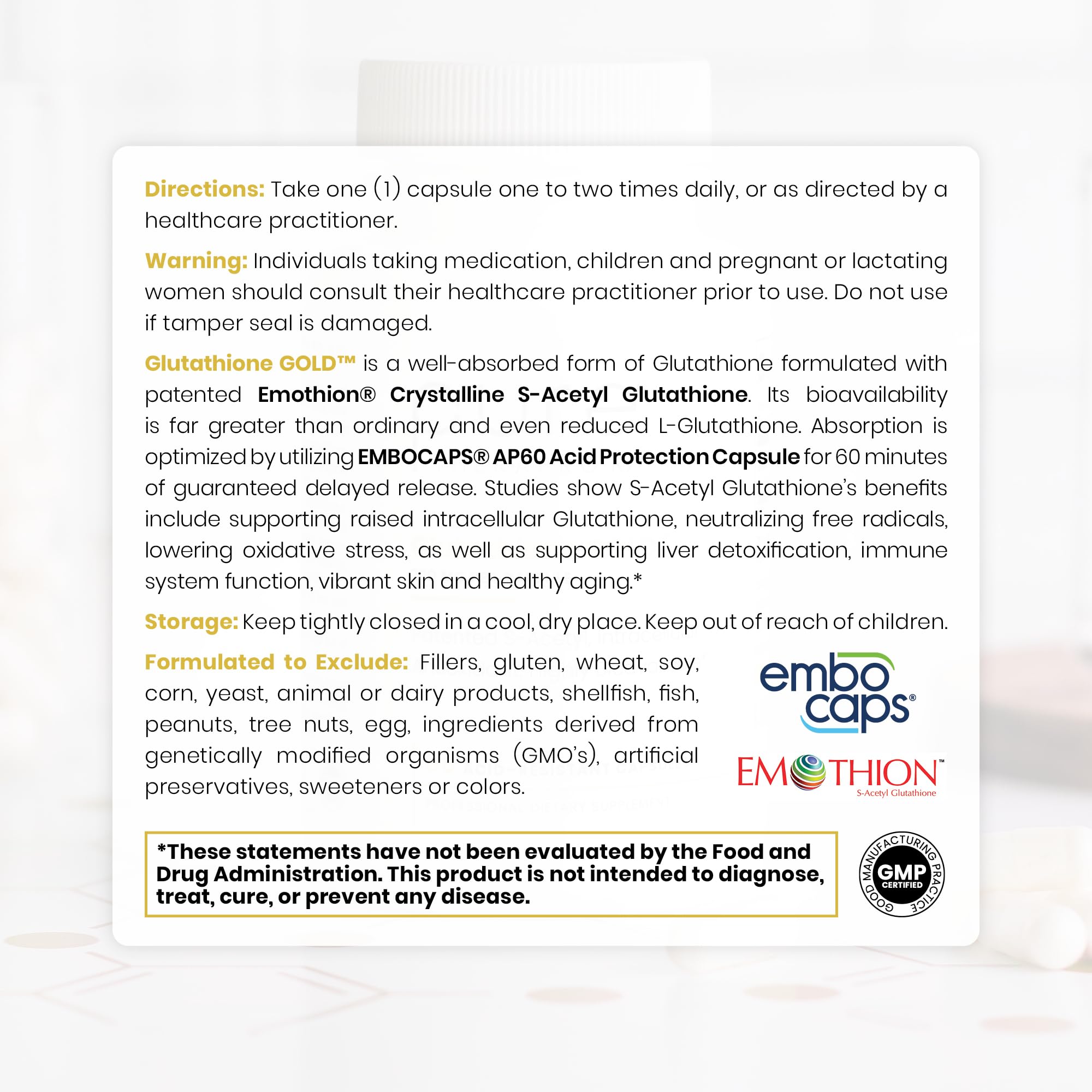 Pure Therapro Rx EMOTHION glutathione from Italy, patent-backed formulation