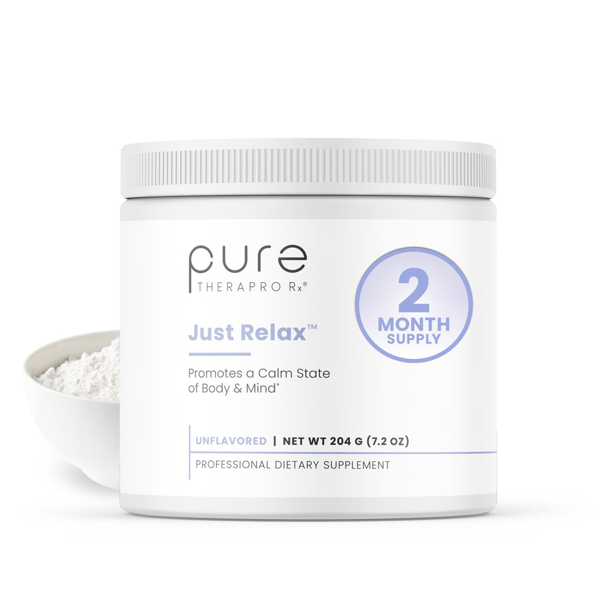 Pure Therapro Rx Just Relax bottle pour for easy daily dosing and mood support.
