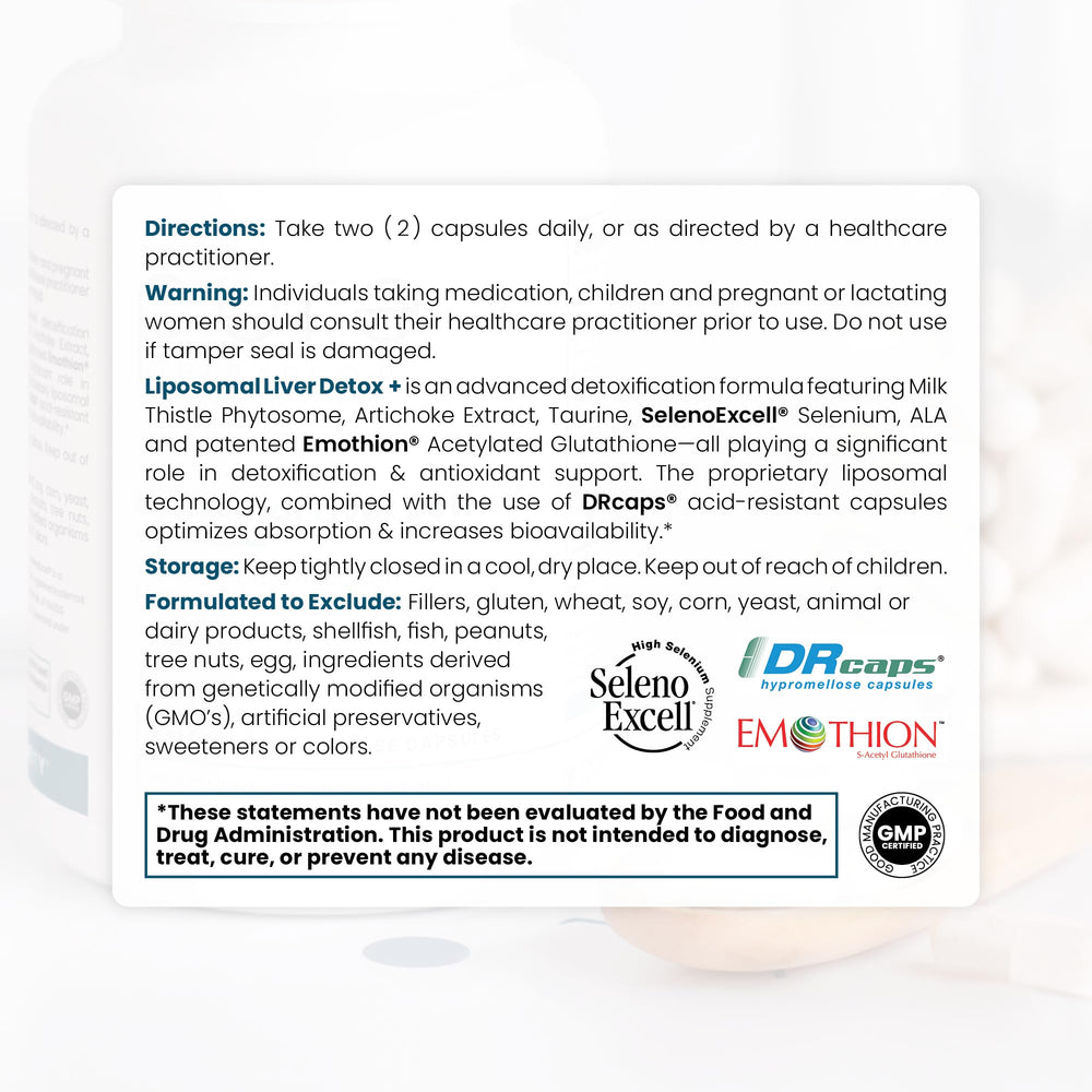 Pure Therapro Rx Liver Detox ingredients schematic highlights milk thistle and cofactors