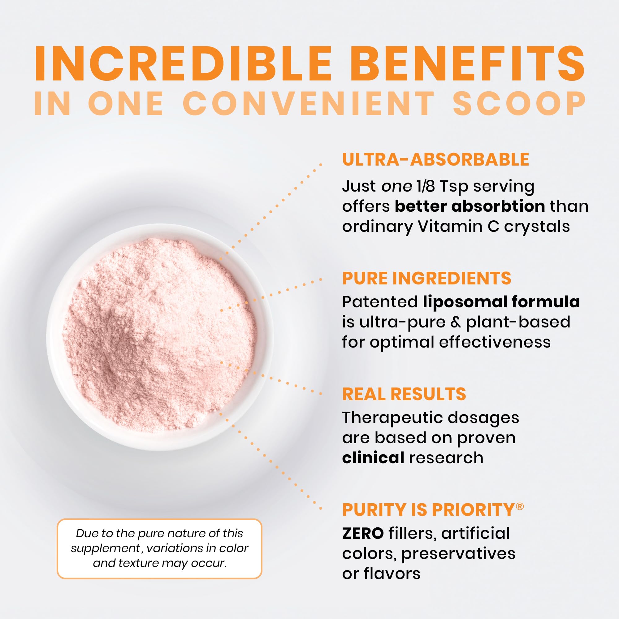 Pure Therapro Rx Liposomal Vitamin C powder ingredients label showing vegan, non-GMO formula