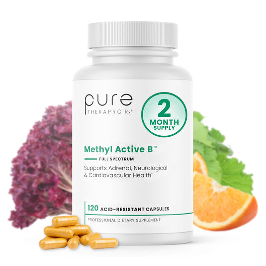 Pure Therapro Rx methylated B vitamins bottle for daily use.