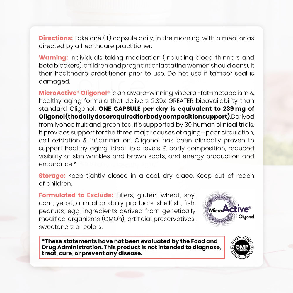 Pure Therapro Rx MicroActive Oligonol label highlighting key ingredients