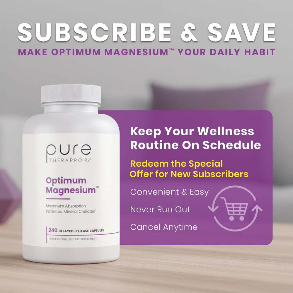 Pure TheraPro Rx Optimum Magnesium capsules close-up highlighting chelated formula
