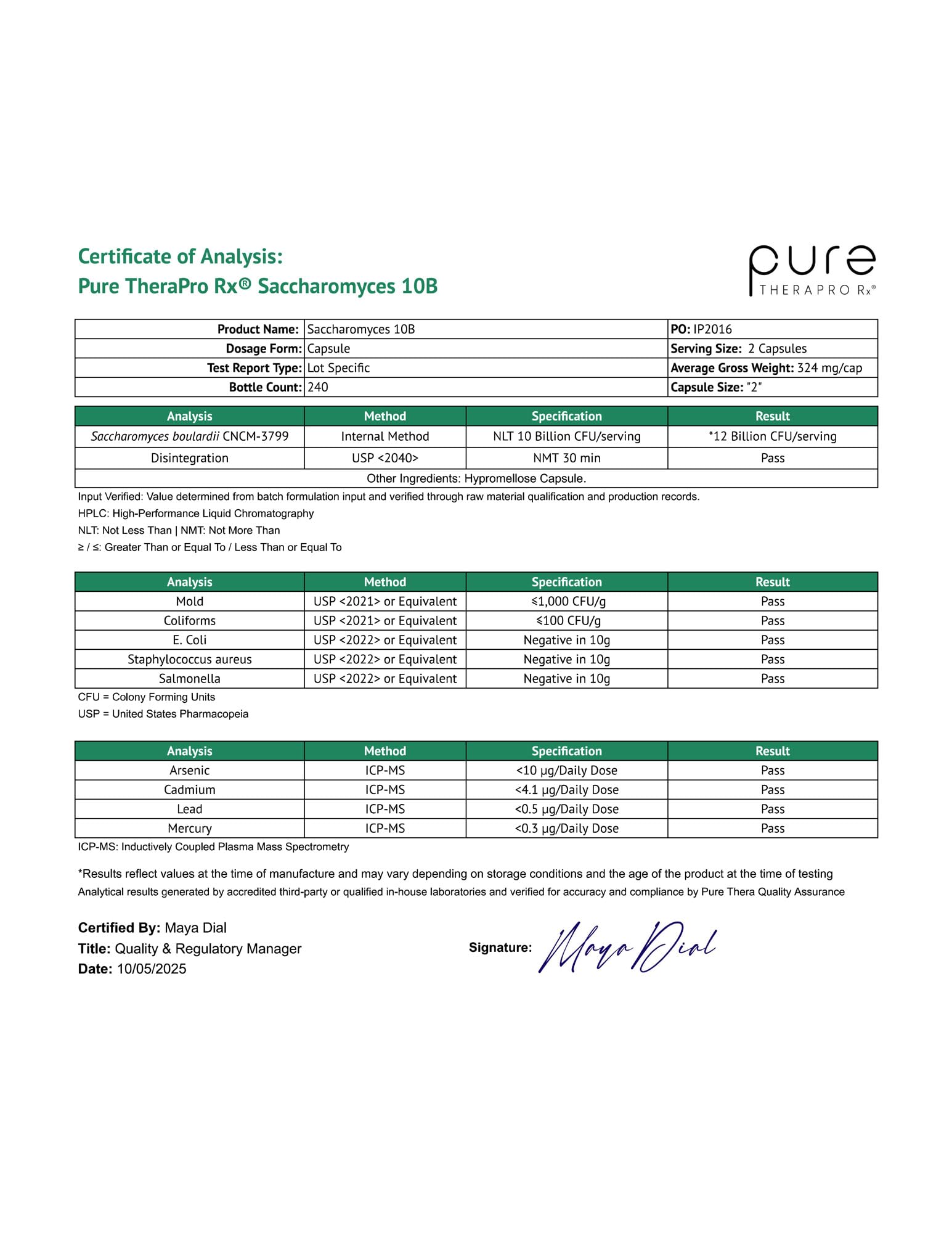 Pure TheraPro Rx Saccharomyces boulardii daily-use probiotic capsules