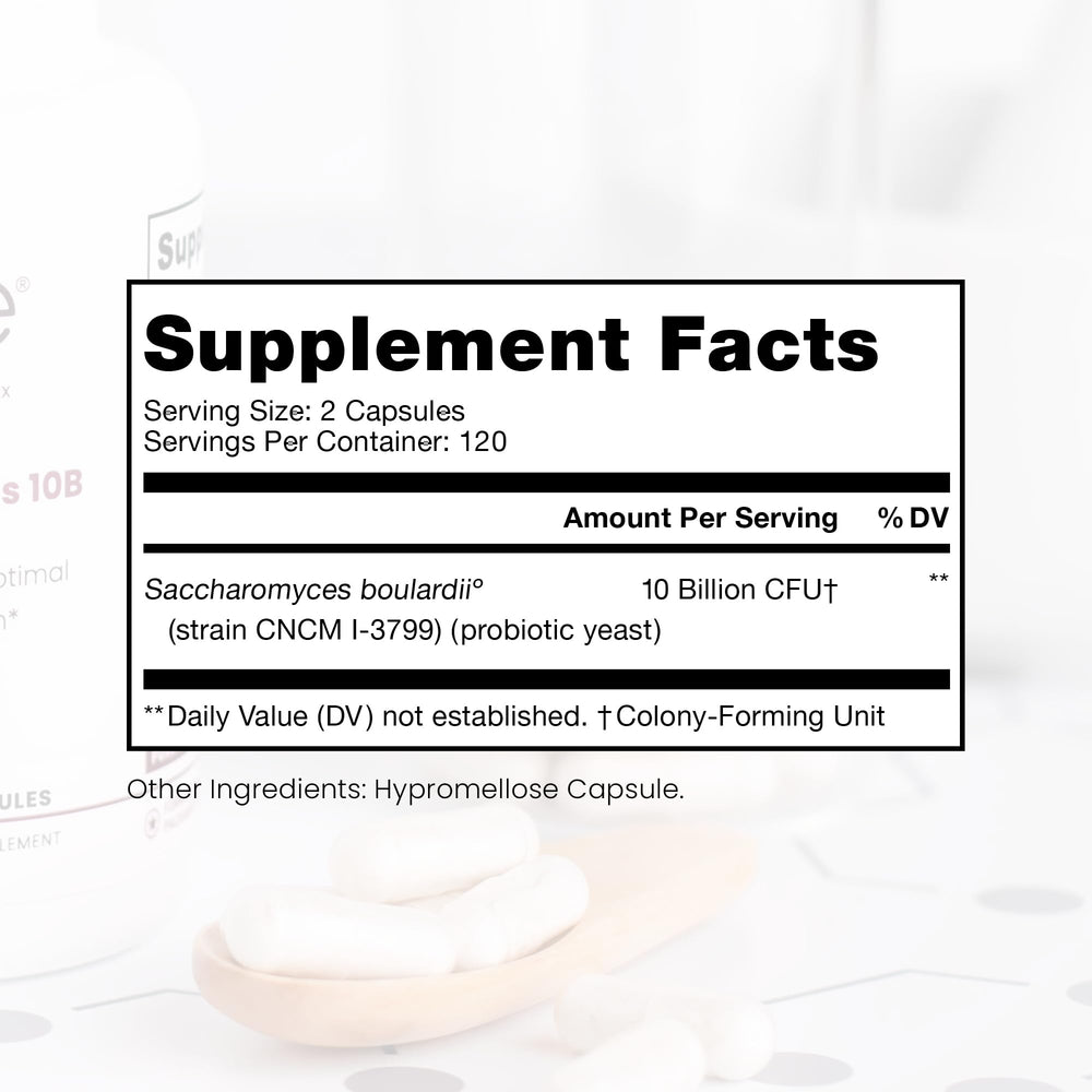Pure TheraPro Rx Saccharomyces boulardii label close-up with CNCM I-3799 strain