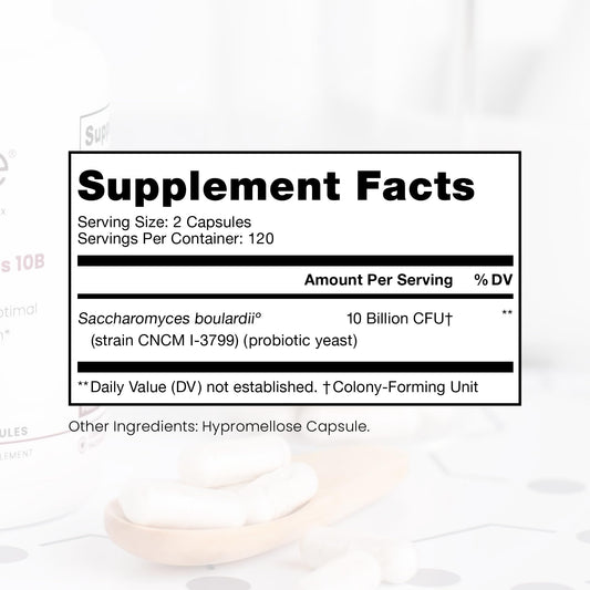Pure TheraPro Rx Saccharomyces boulardii label close-up with CNCM I-3799 strain