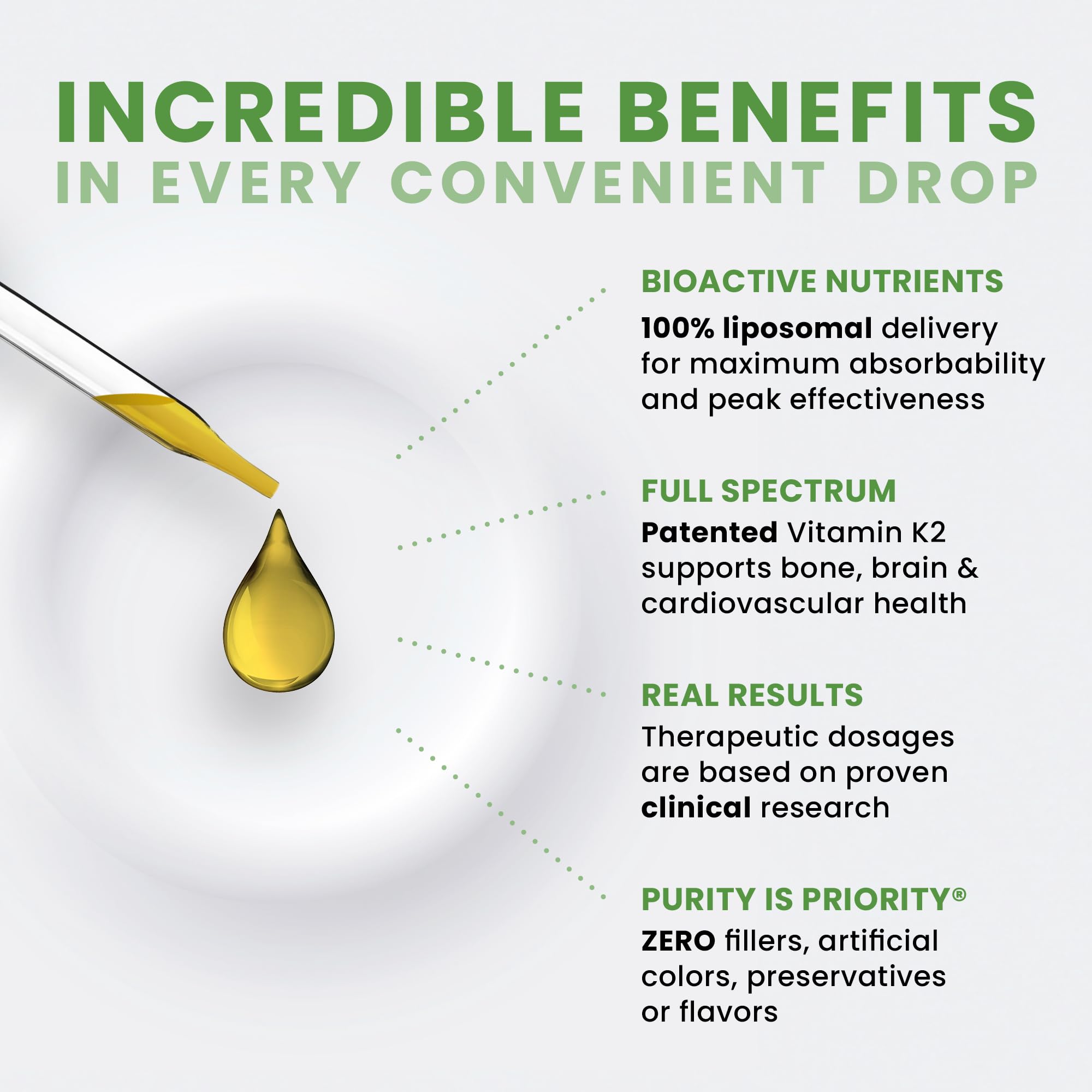 90 servings bottle indicating liposomal K2 support