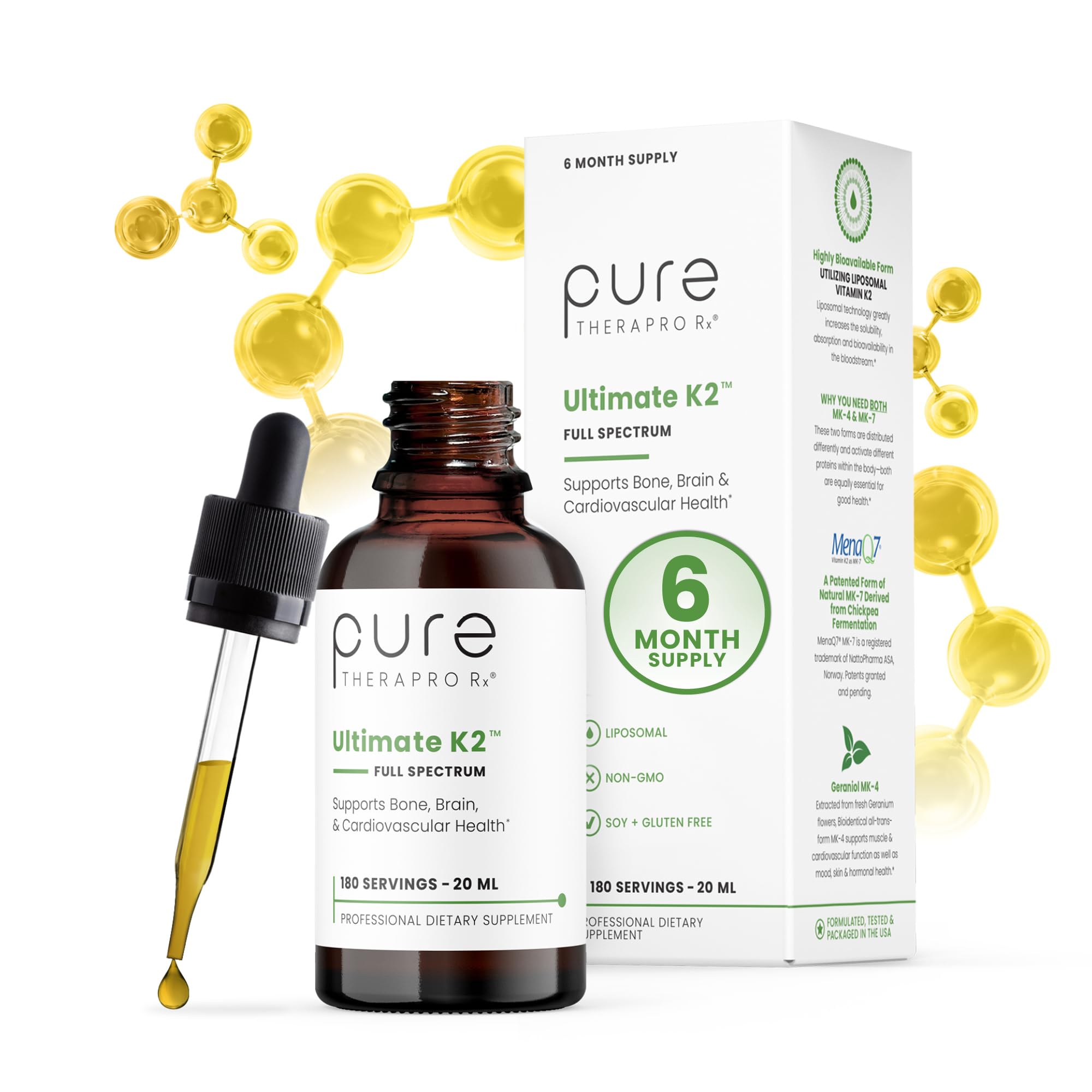 Pure Therapro Rx Ultimate K2 bottle front showcasing vegan liposomal formula for bone and heart health.