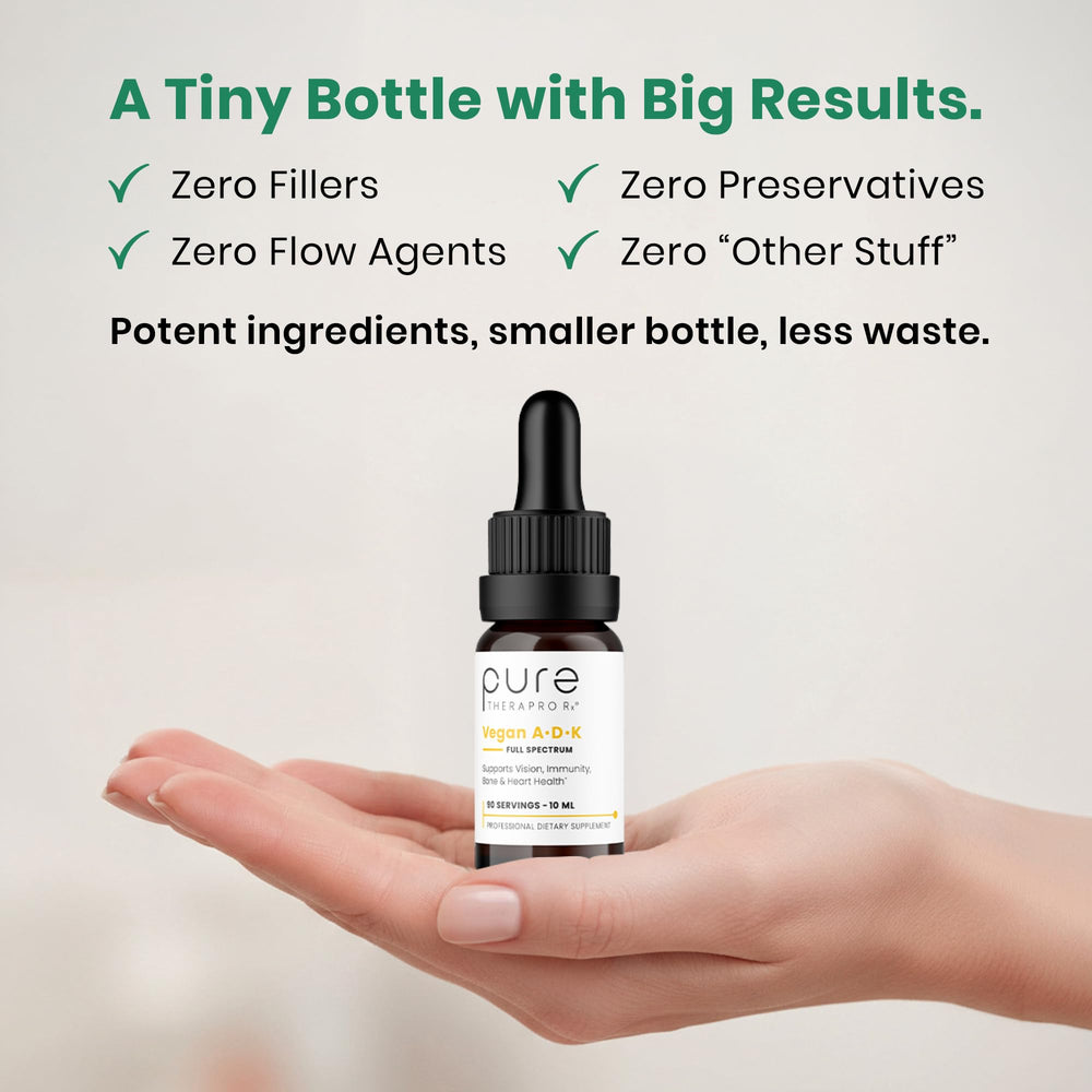Packaging for Pure Therapro Rx A-D-K Drops showcases a 3-month supply.