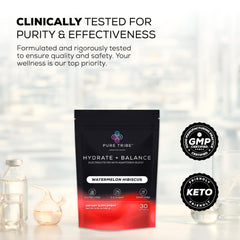 PURE TRIBE Athletic bottle featuring visible mineral-rich hydration powder.