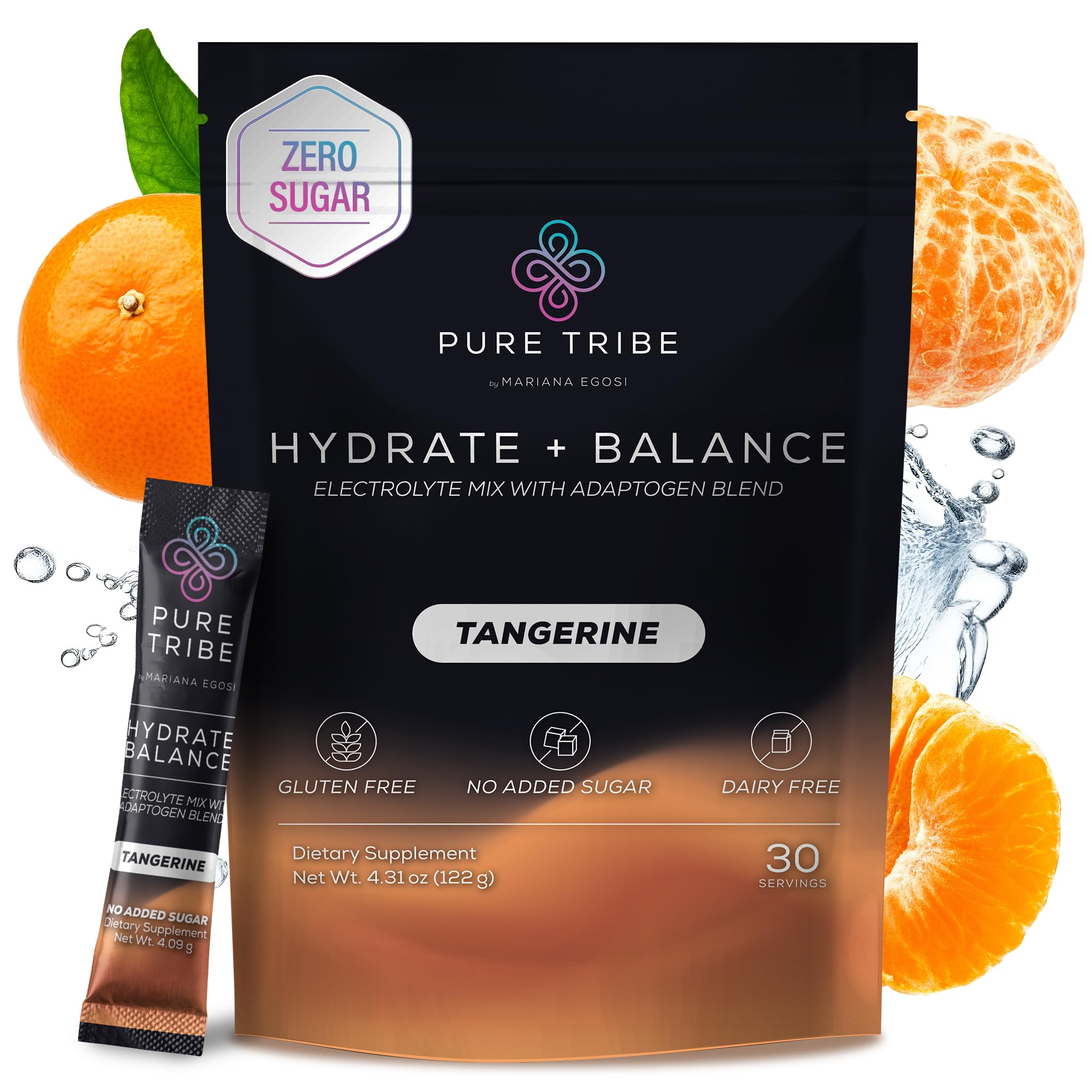 PURE TRIBE instant hydration packet dissolving in water for quick refreshment.