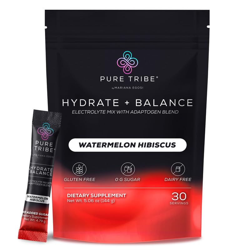 PURE TRIBE Watermelon Hibiscus powder packet ready to mix for quick hydration.
