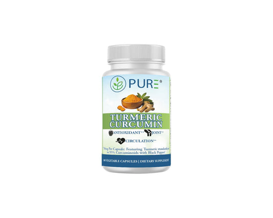 PURE Turmeric Curcumin 750mg bottle for daily joint and wellness support.
