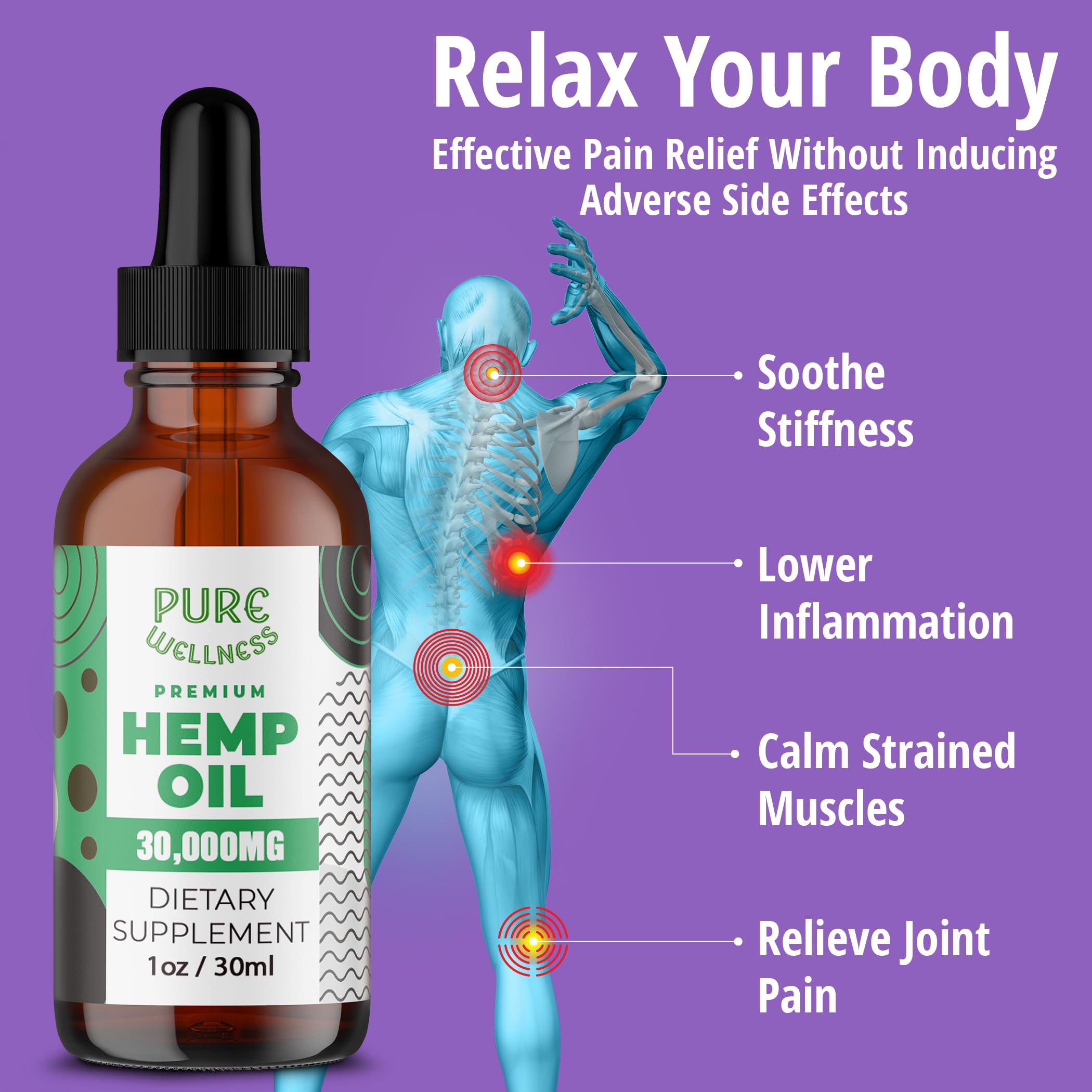 Pure Wellness hemp seed oil daily-use suggestion with 1000 mg dose.