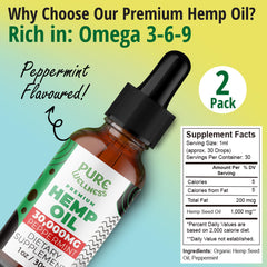 Pure Wellness Organic hemp seed oil label highlights potency and organic origin