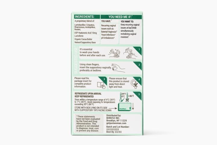 Pure Flora 4-strain blend close-up highlights potent probiotic support for vaginal health.