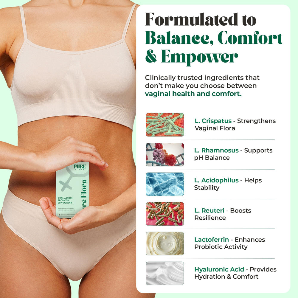 Pure Flora clean-ingredients label signals parabens-free, hormone-free formulation.