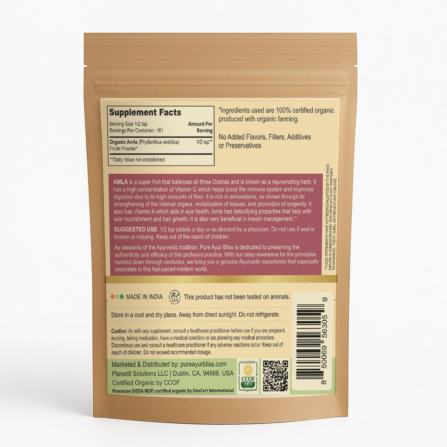 PureAyurbliss amla powder in bowl with fruit for daily vitality