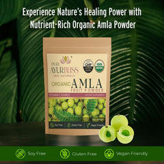 PureAyurbliss amla powder open tin showing texture for digestion