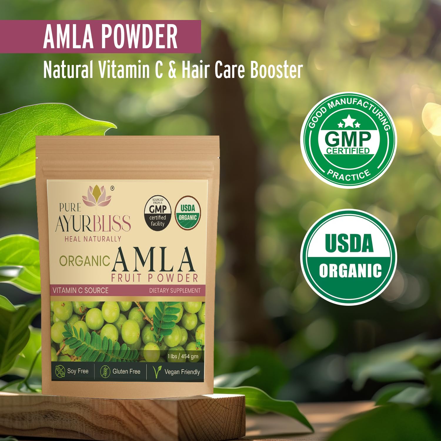 PureAyurbliss amla powder with scoop for easy daily servings