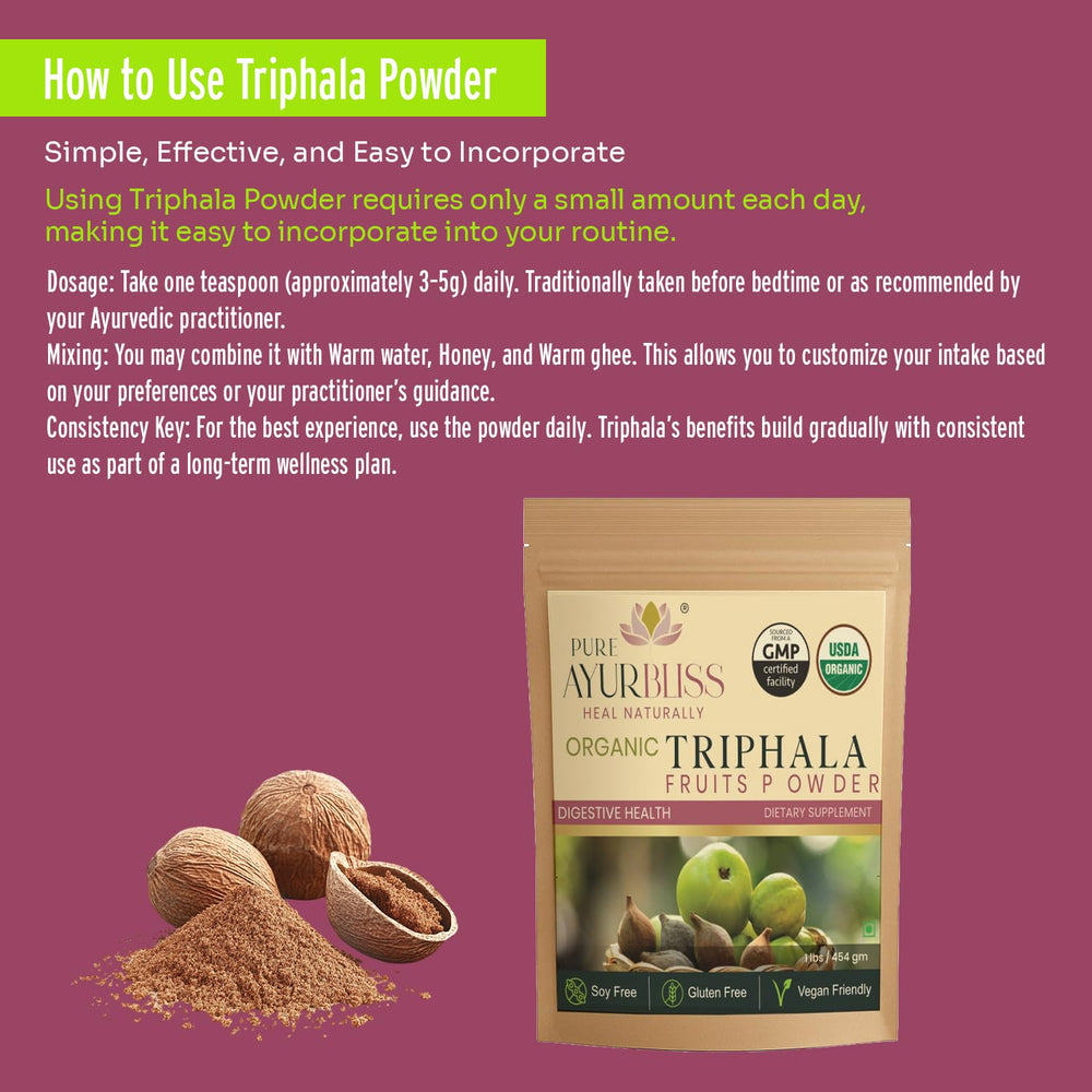 Serving suggestion: PureAyurbliss Triphala powder in a bowl for a ritual.